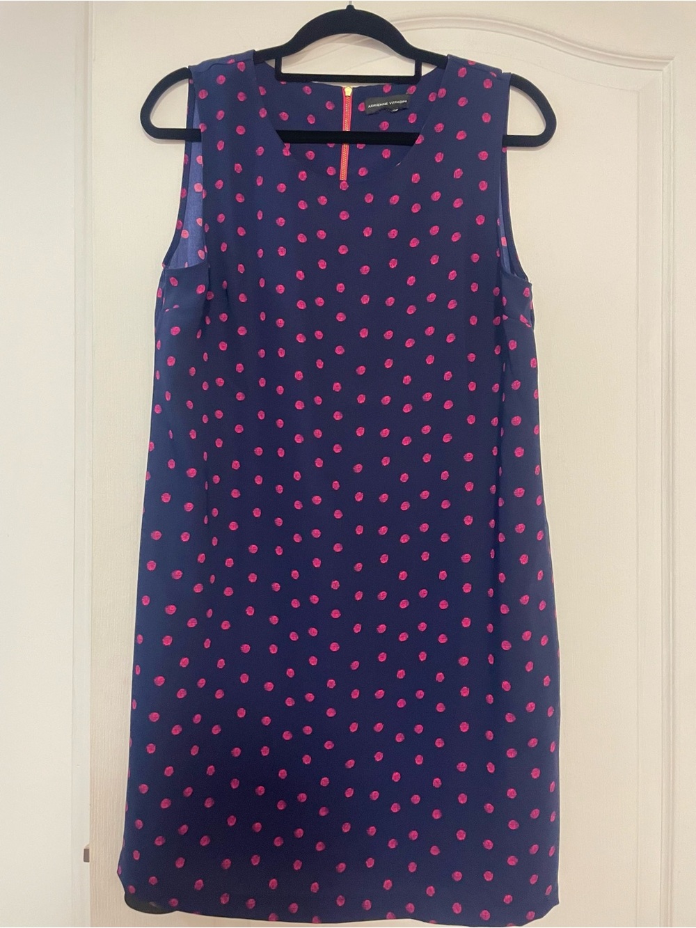 Adrienne Vittadini Blue Polka Dot Sleeveless Dress, Size Medium